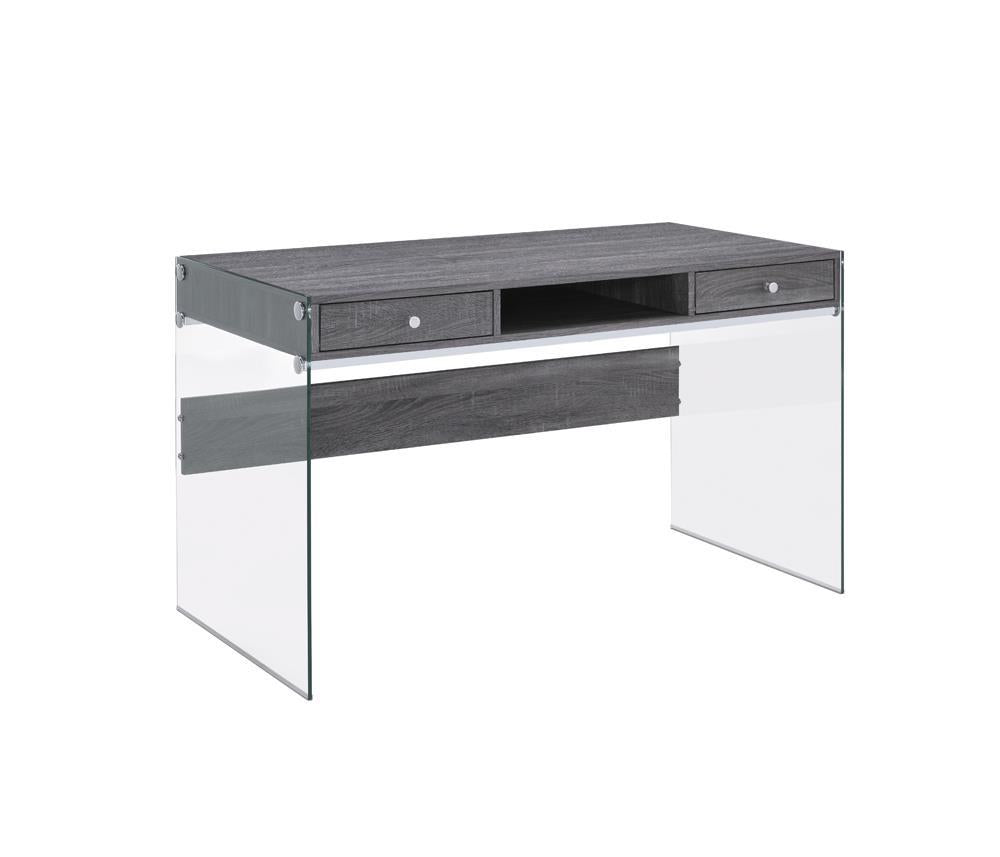 Dobrev 2-drawer Writing Desk Weathered Grey and Clear - Desk - Half Price Furniture