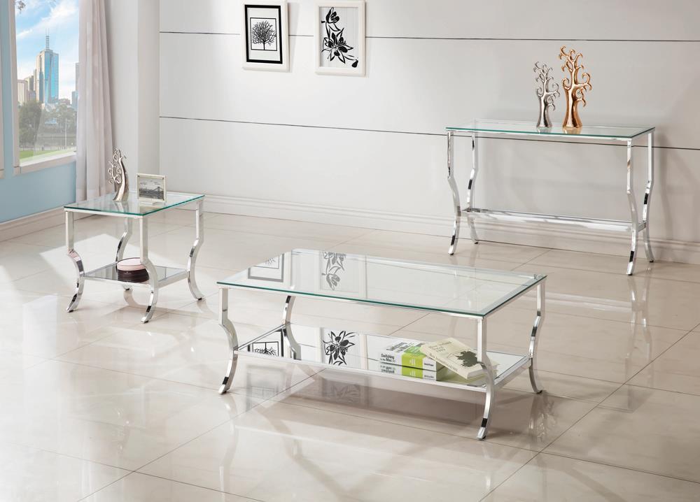 Saide Rectangular Sofa Table with Mirrored Shelf Chrome - Sofa Table - Half Price Furniture
