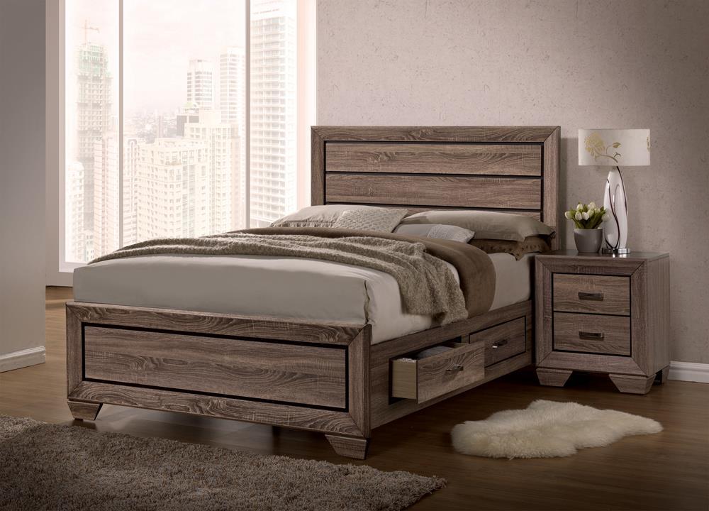 Kauffman Eastern King Storage Bed Washed Taupe - Bed - Half Price Furniture