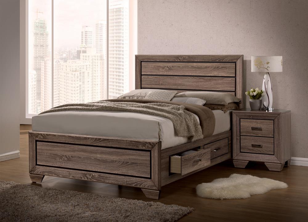 Kauffman Queen Storage Bed Washed Taupe - Bed - Half Price Furniture