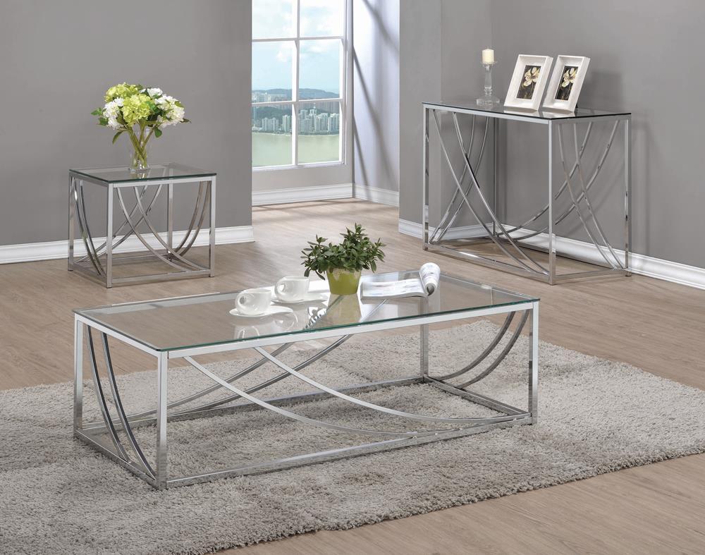Lille Glass Top Rectangular Sofa Table Accents Chrome - Half Price Furniture