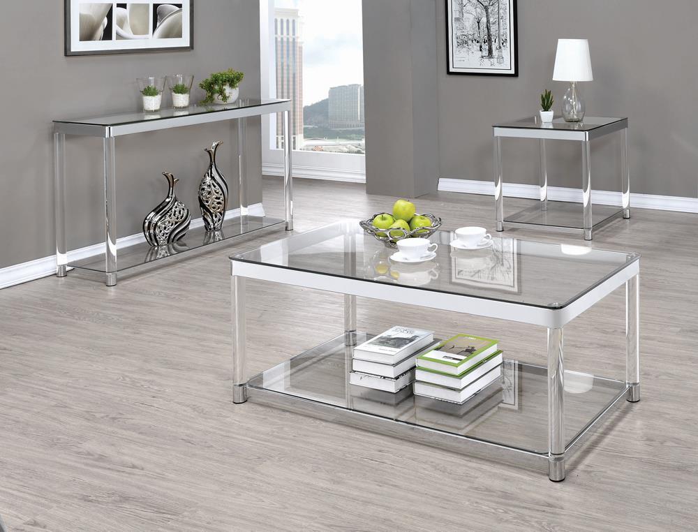 Anne Coffee Table with Lower Shelf Chrome and Clear Anne Coffee Table with Lower Shelf Chrome and Clear Half Price Furniture