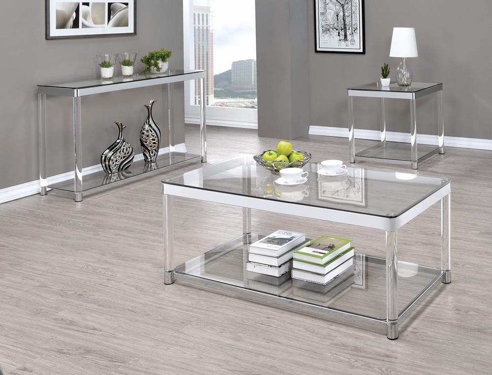 Anne Coffee Table with Lower Shelf Chrome and Clear - Coffee Table - Half Price Furniture