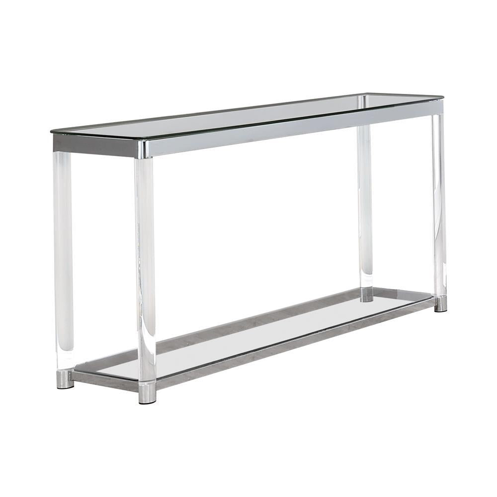 Anne Sofa Table with Lower Shelf Chrome and Clear - Sofa Table - Half Price Furniture