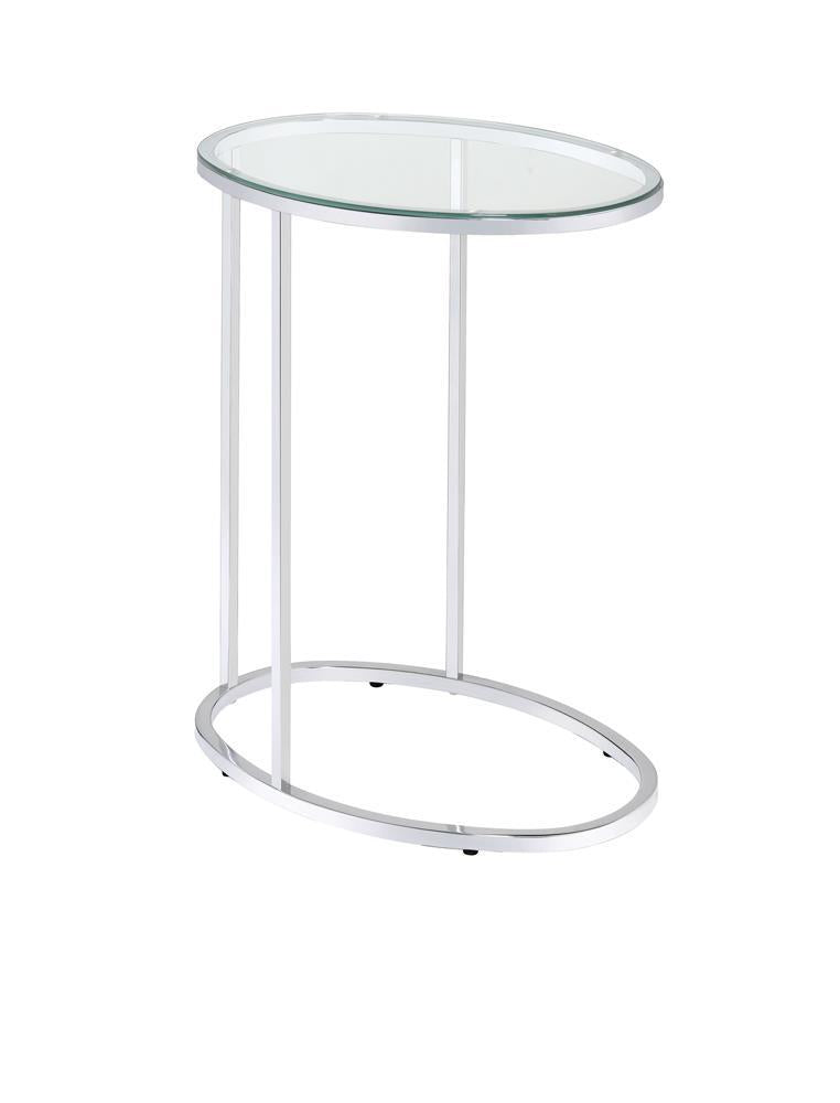 Kyle Oval Snack Table Chrome and Clear Half Price Furniture