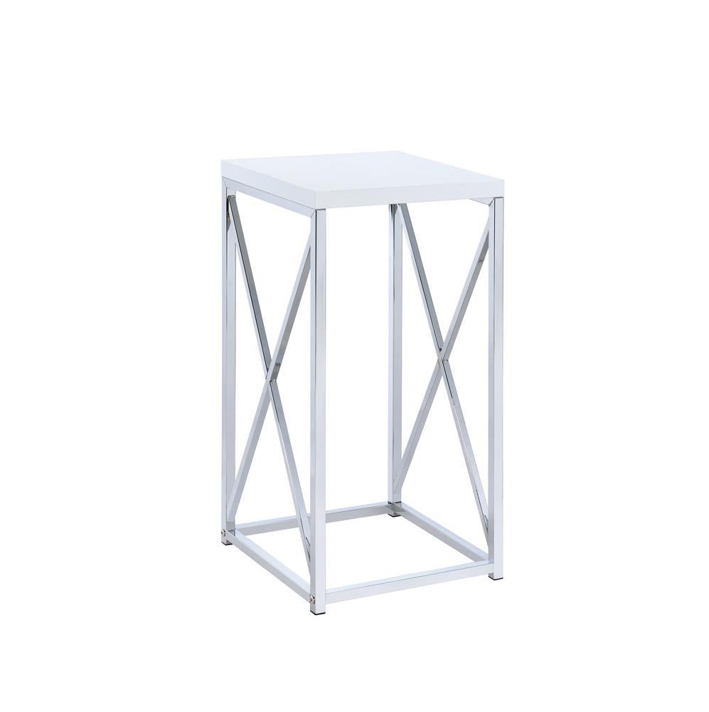 Edmund Accent Table with X-cross Glossy White and Chrome - End Table - Half Price Furniture