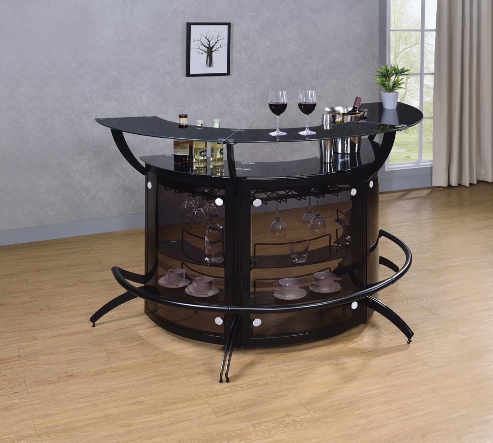 Dallas 2-shelf Home Bar Smoked and Black Glass - Bar - Half Price Furniture