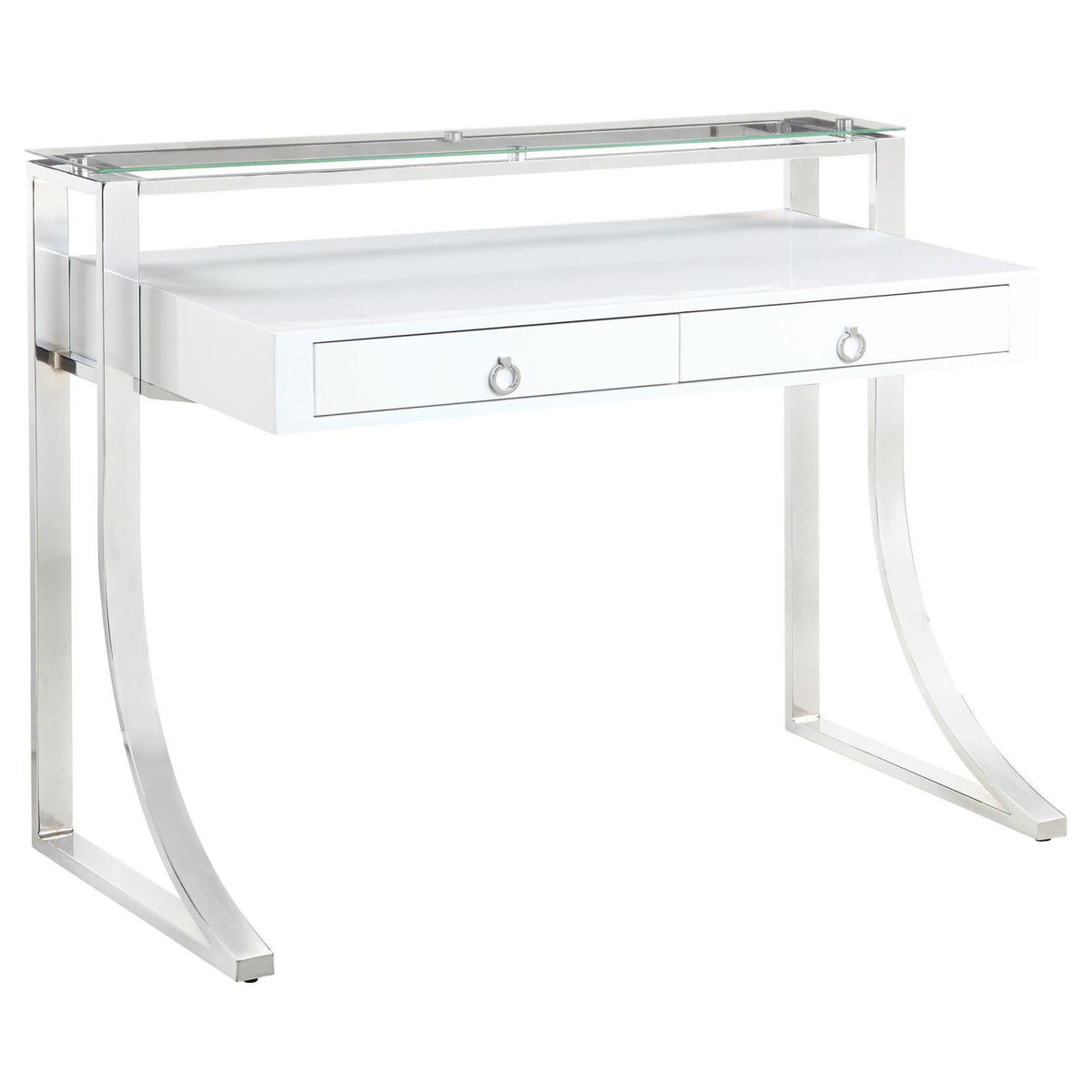 Gemma 2-drawer Writing Desk Glossy White and Chrome - Half Price Furniture