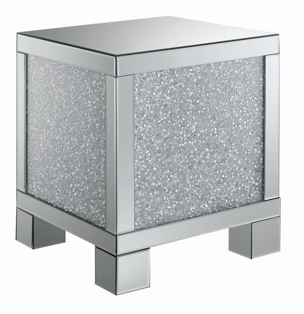 Gillian Square End Table Silver and Clear Mirror Gillian Square End Table Silver and Clear Mirror Half Price Furniture