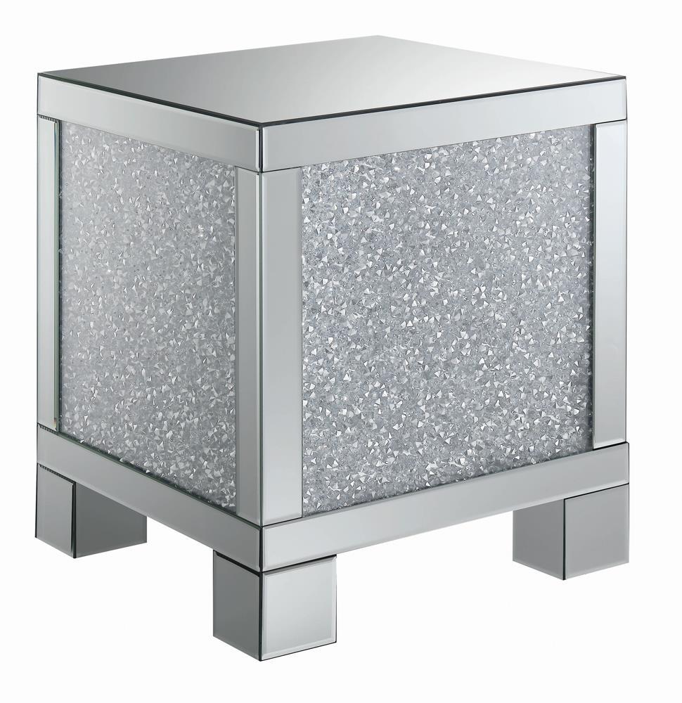 Gillian Square End Table Silver and Clear Mirror - End Table - Half Price Furniture