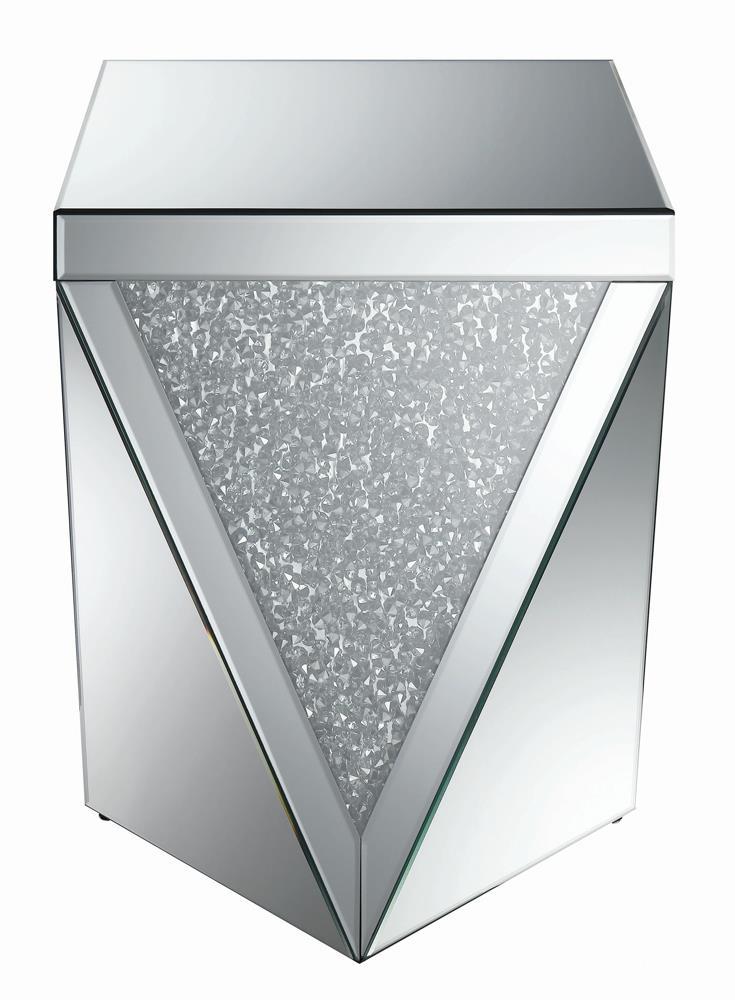 Amore Square End Table with Triangle Detailing Silver and Clear Mirror - End Table - Half Price Furniture