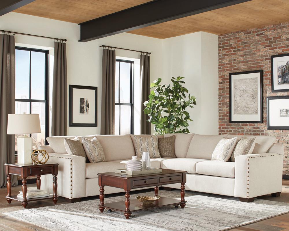 Aria L-shaped Sectional with Nailhead Oatmeal  Las Vegas Furniture Stores