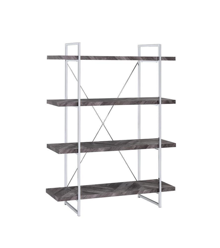 Grimma 4-shelf Bookcase Rustic Grey Herringbone - Bookcase - Half Price Furniture