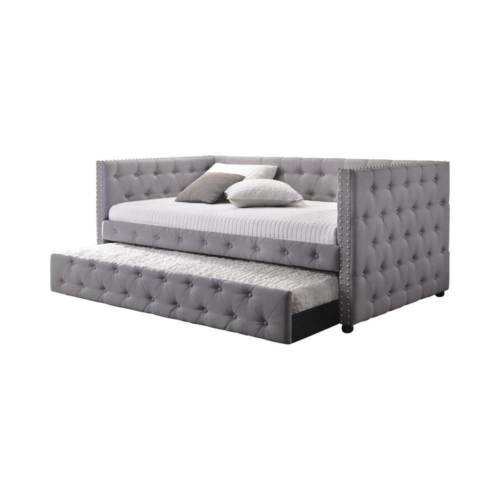 Mockern Tufted Upholstered Daybed with Trundle Grey - Daybed - Half Price Furniture