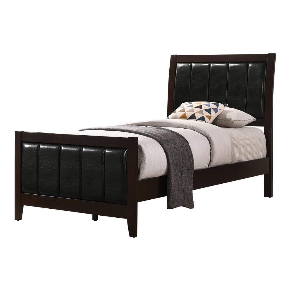 Carlton Twin Upholstered Panel Bed Cappuccino and Black - Half Price Furniture