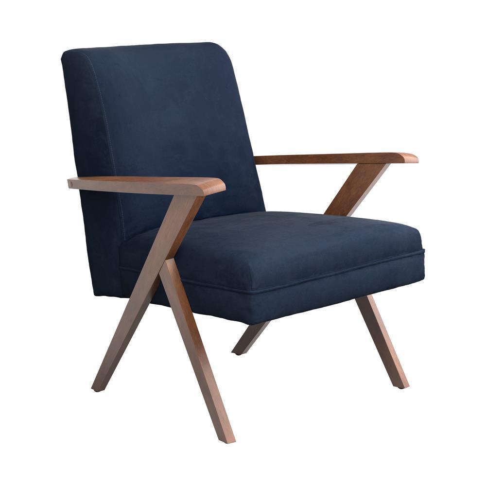 Cheryl Wooden Arms Accent Chair Dark Blue and Walnut - Half Price Furniture