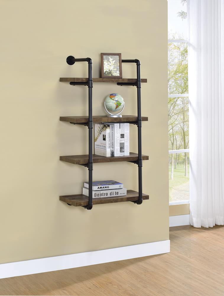 Elmcrest 24-inch Wall Shelf Black and Rustic Oak - Wall Shelf - Half Price Furniture