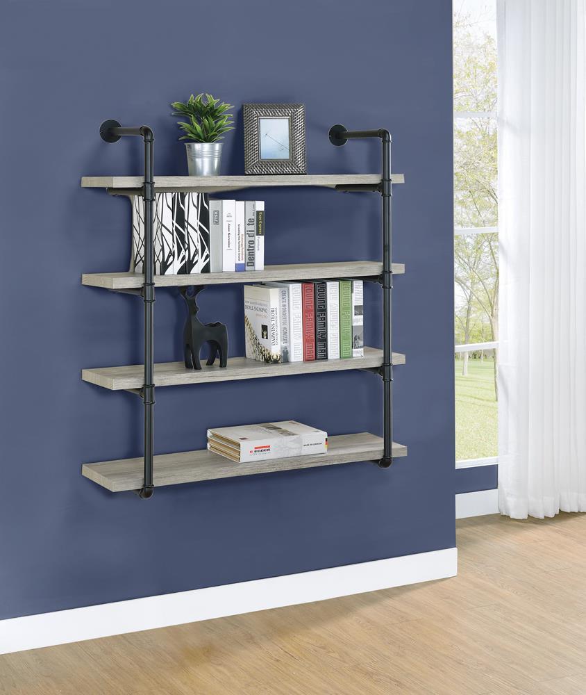 Elmcrest 40-inch Wall Shelf Black and Grey Driftwood - Half Price Furniture