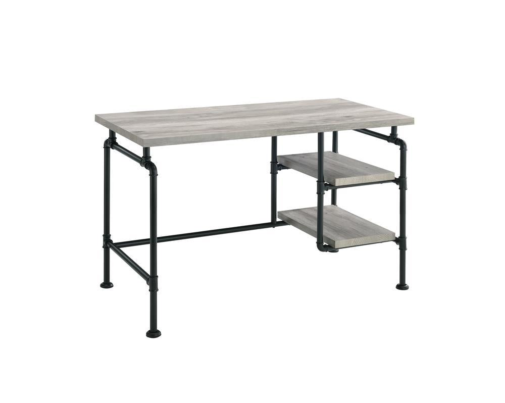 Delray 2-tier Open Shelving Writing Desk Grey Driftwood and Black - Half Price Furniture
