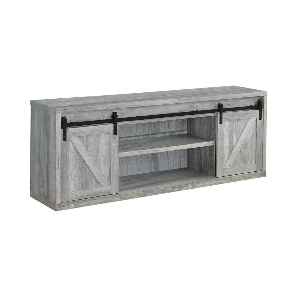 Brockton 71-inch 3-shelf Sliding Doors TV Console Grey Driftwood Half Price Furniture