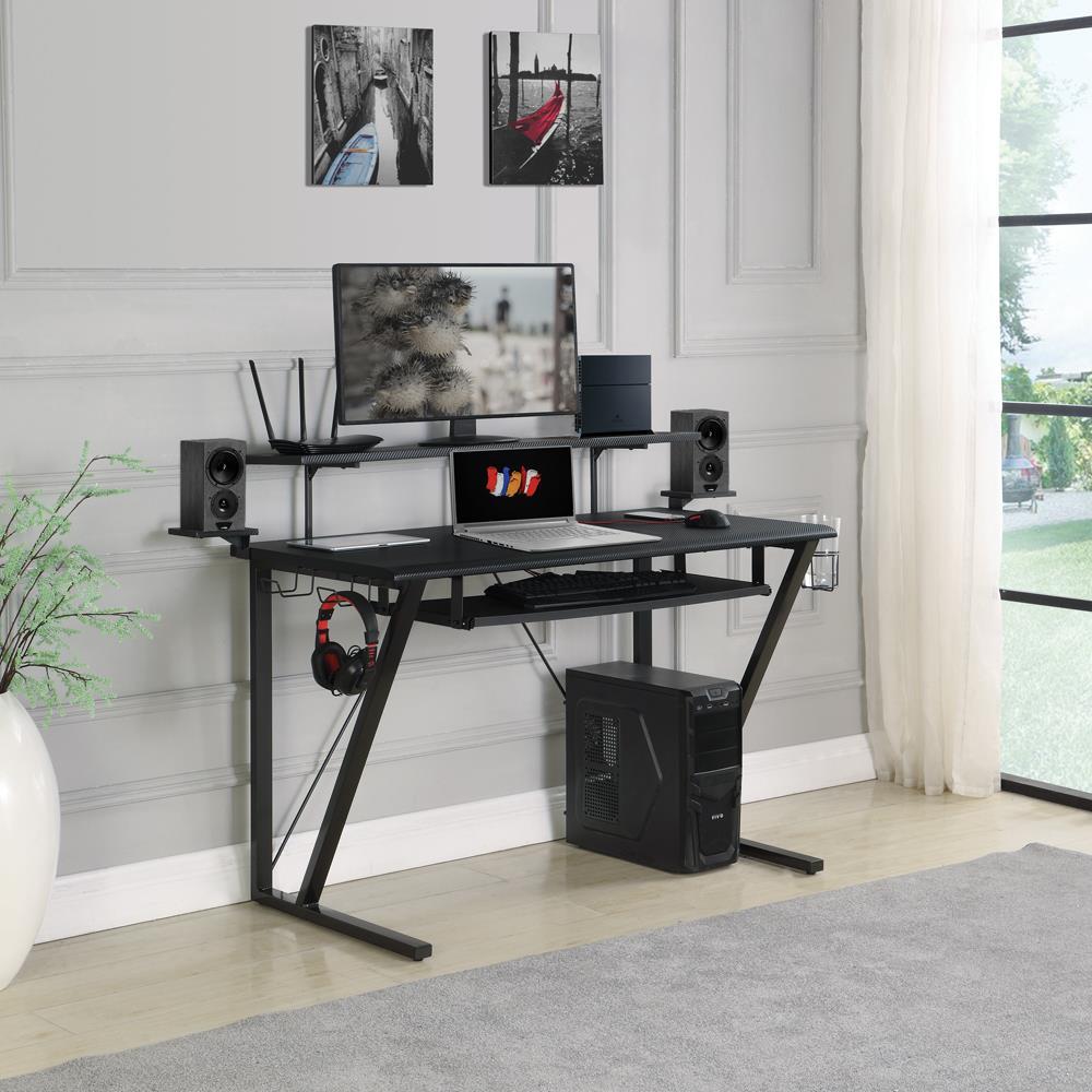Wedalia Gaming Desk with Cup Holder Gunmetal Wedalia Gaming Desk with Cup Holder Gunmetal Half Price Furniture