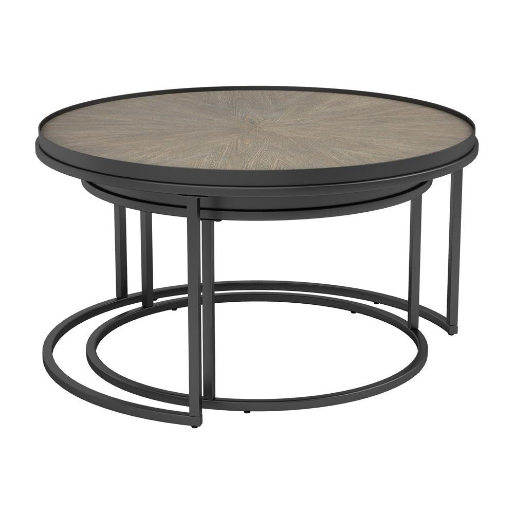 Rodrigo 2-piece Round Nesting Tables Weathered Elm - Half Price Furniture