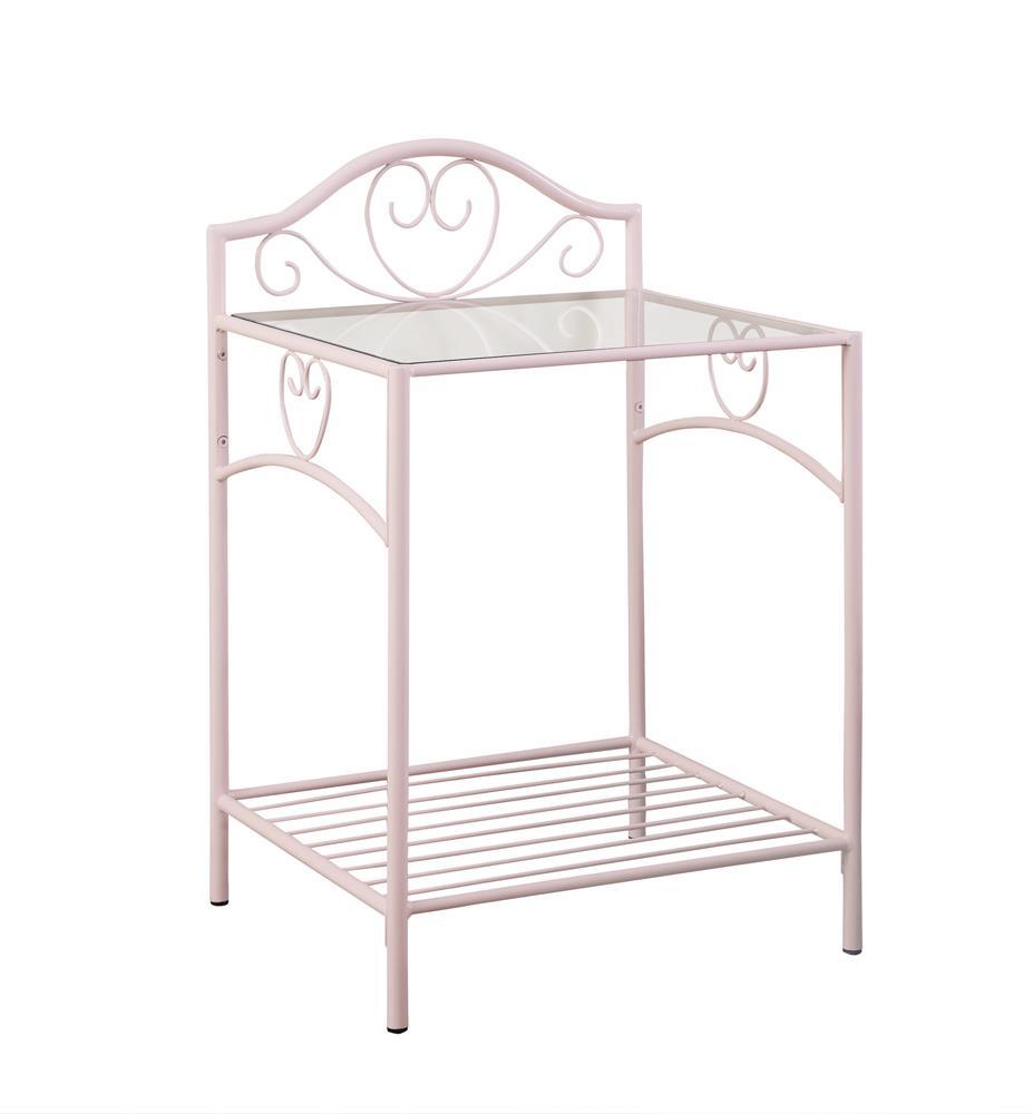 Massi 1-shelf Nightstand with Glass Top Powder Pink - Half Price Furniture