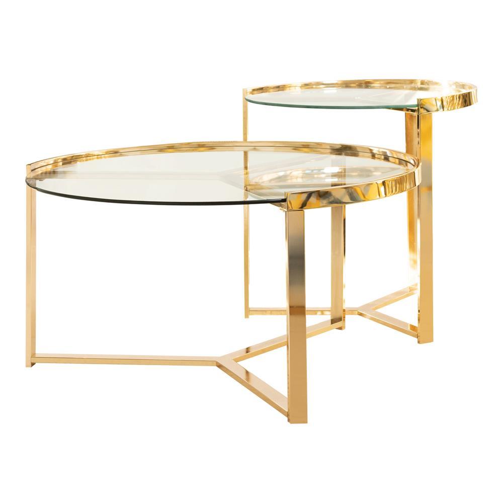 Delia 2-piece Round Nesting Table Clear and Gold Half Price Furniture