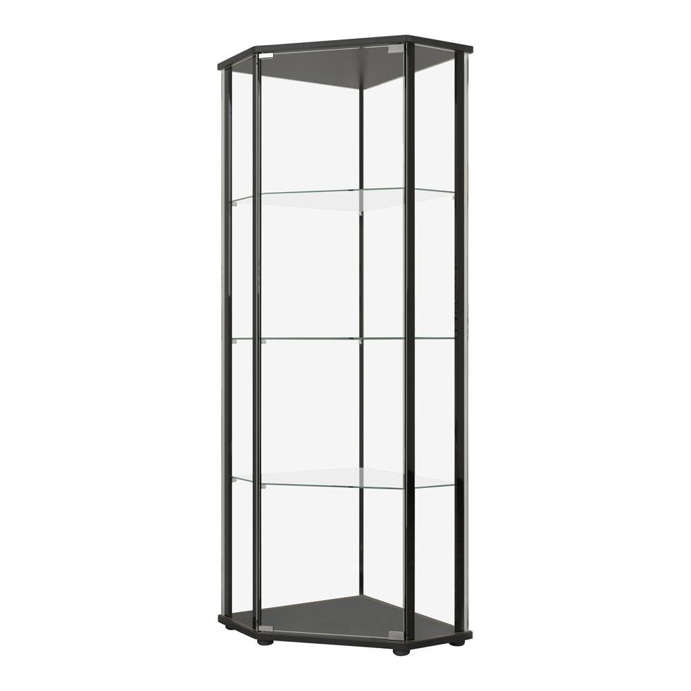 Zenobia Glass Shelf Curio Cabinet Clear and Black Half Price Furniture