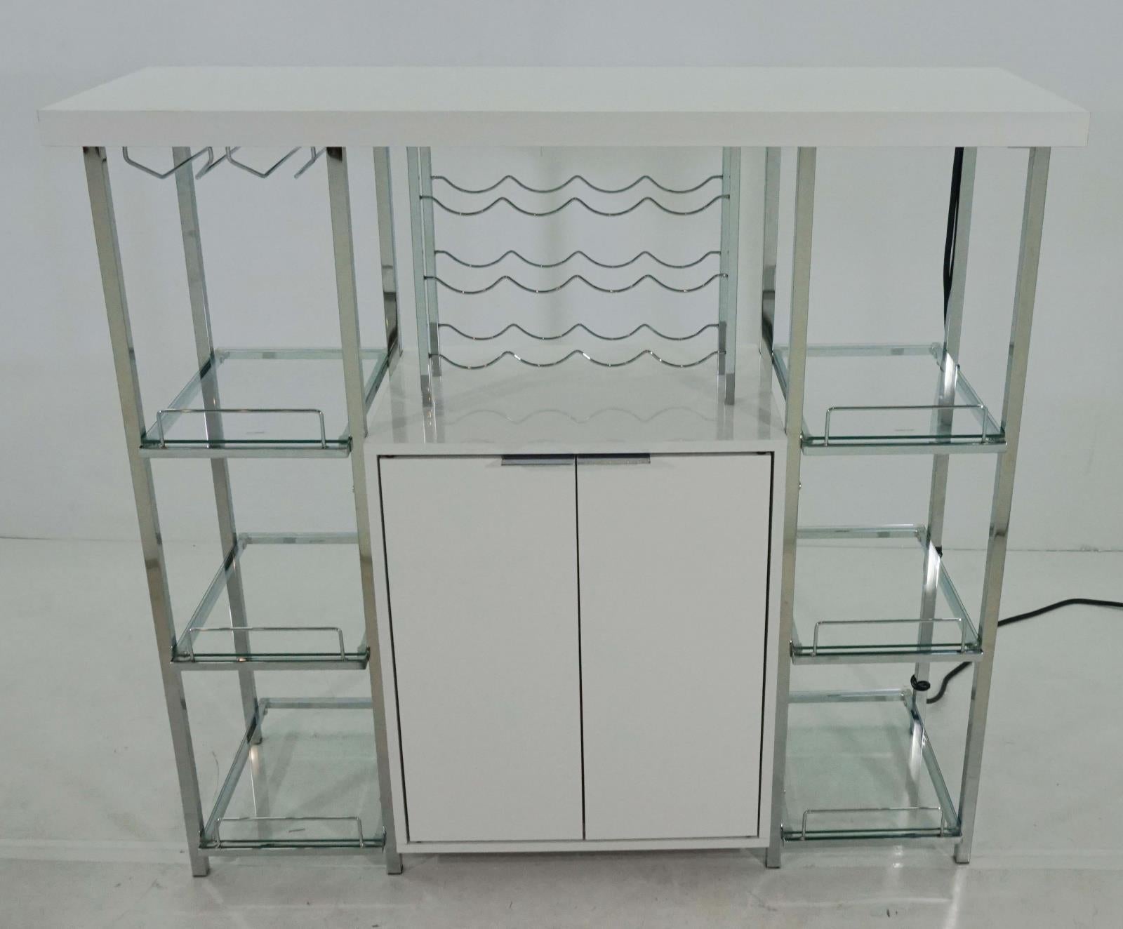 Gallimore 2-door Bar Cabinet with Glass Shelf High Glossy White and Chrome - Wine Cabintet - Half Price Furniture