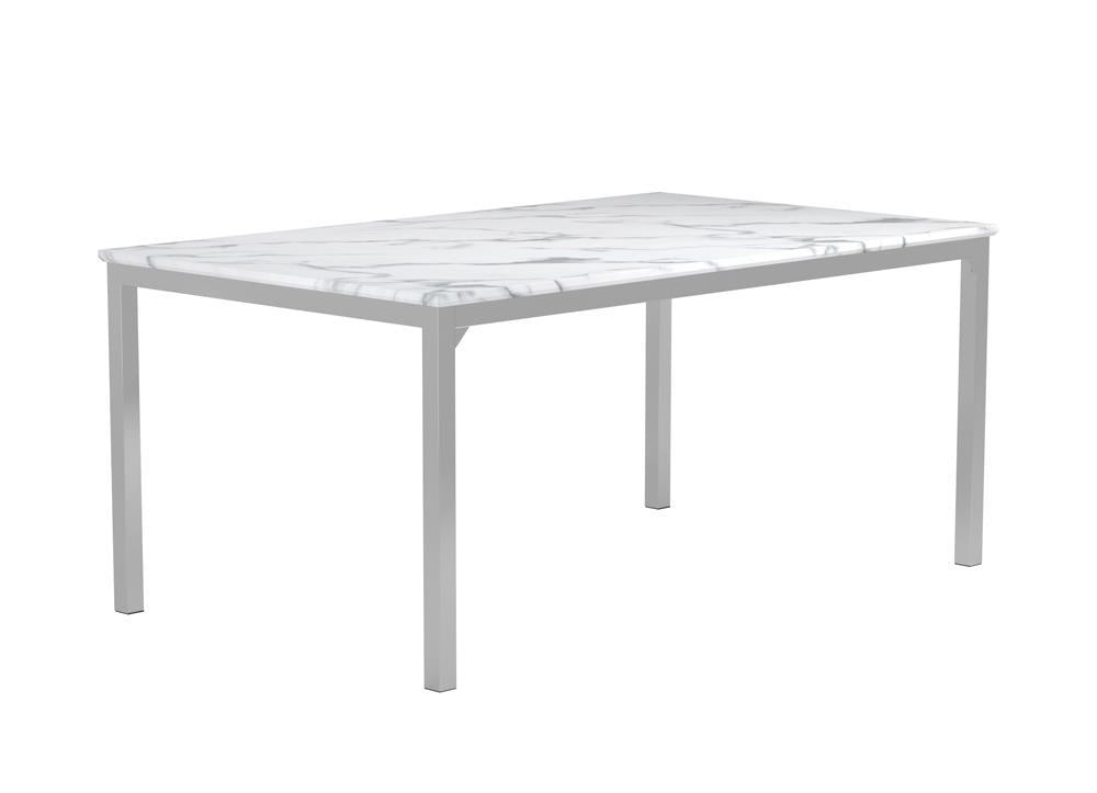 Athena Rectangle Dining Table with Marble Top Chrome Half Price Furniture