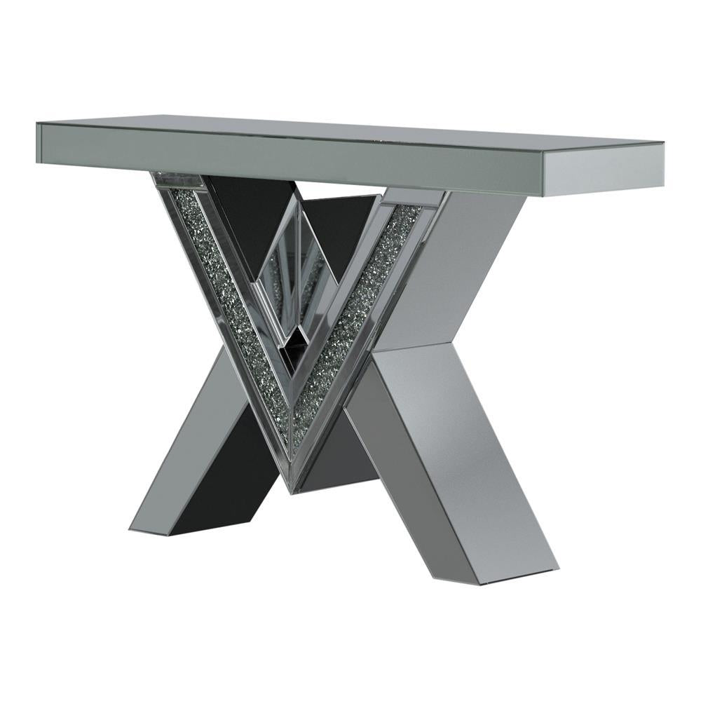 Taffeta V-shaped Sofa Table with Glass Top Silver - Half Price Furniture