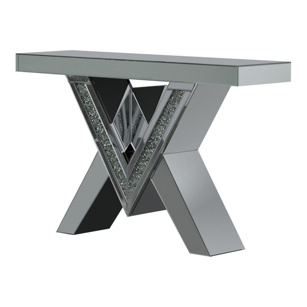 Taffeta V-shaped Sofa Table with Glass Top Silver - Sofa Table - Half Price Furniture