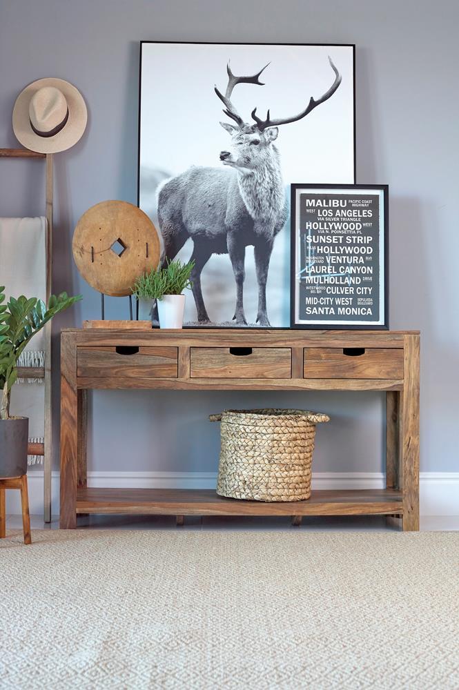 Esther 3-drawer Storage Console Table Natural Sheesham Half Price Furniture