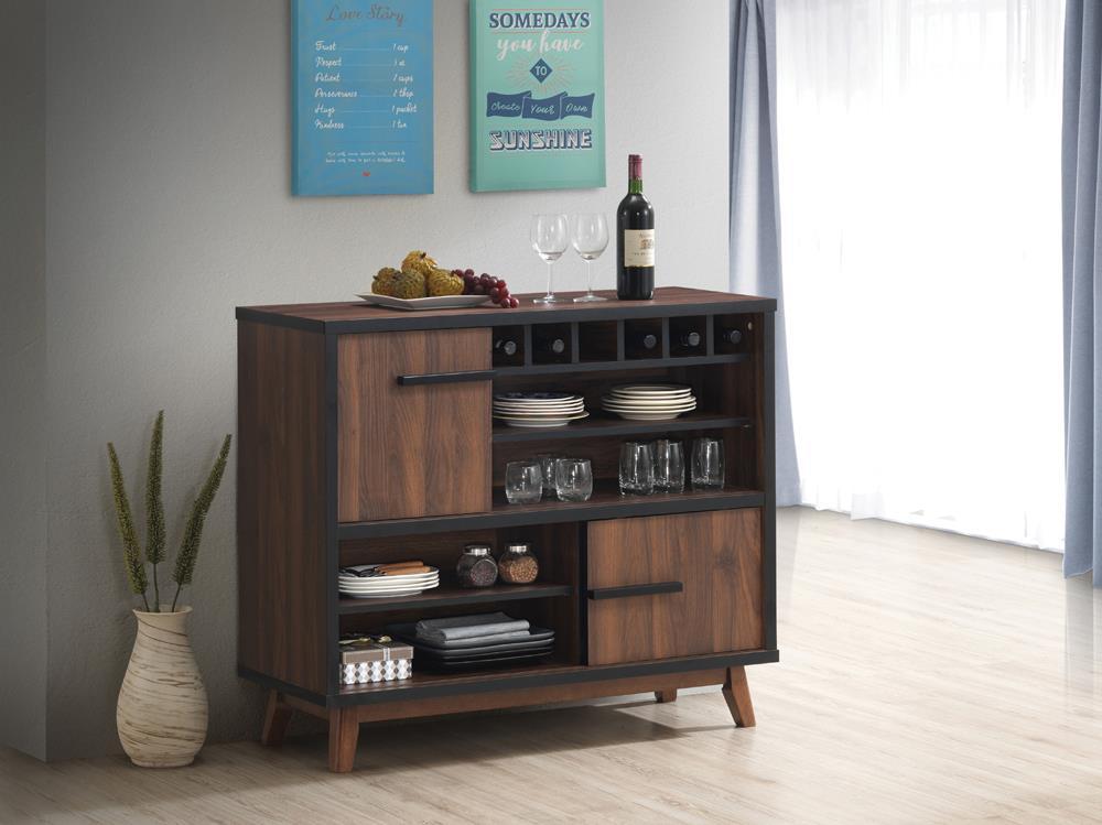 Ezekiel Wine Cabinet with 2 Sliding Doors Walnut and Black - Half Price Furniture