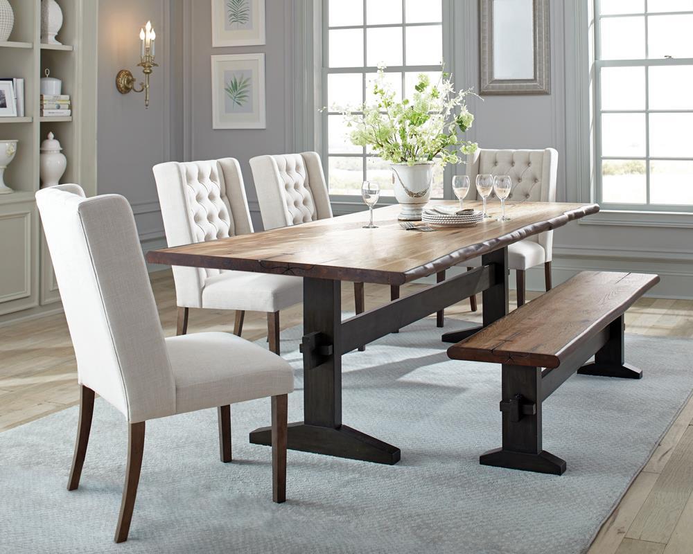 Bexley Live Edge Trestle Dining Table Natural Honey and Espresso  Las Vegas Furniture Stores