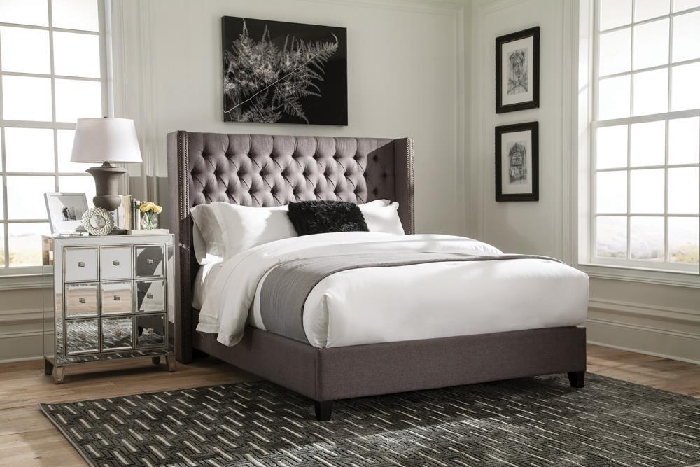 Bancroft Demi-wing Upholstered Queen Bed Grey - Bed - Half Price Furniture