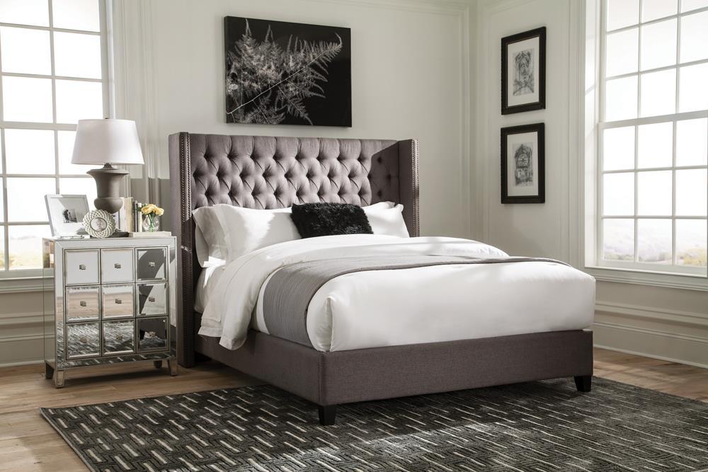 Bancroft Demi-wing Upholstered Eastern King Bed Grey Half Price Furniture