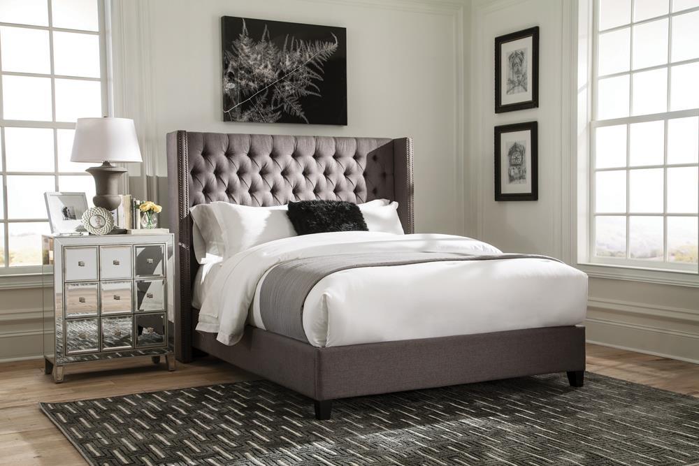 Bancroft Demi-wing Upholstered California King Bed Grey Half Price Furniture