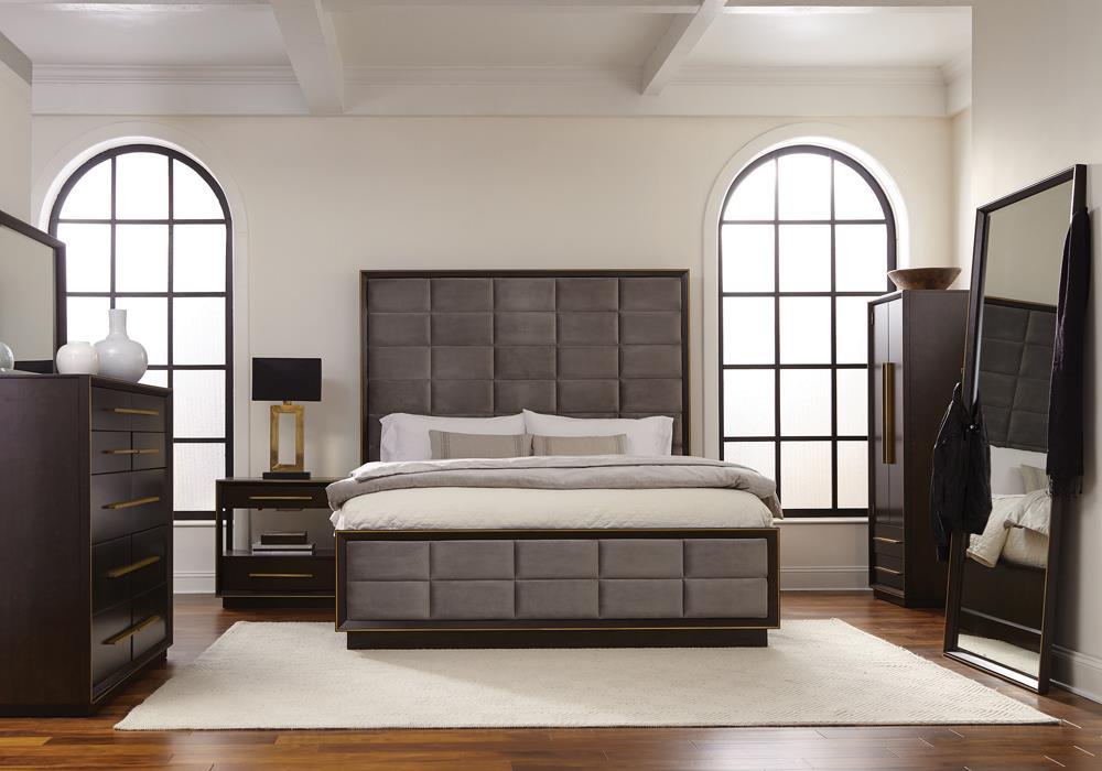 Durango Queen Upholstered Bed Smoked Peppercorn and Grey Durango Queen Upholstered Bed Smoked Peppercorn and Grey Half Price Furniture