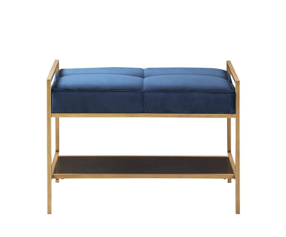 Maria Upholstered Stool Navy Blue and Gold Maria Upholstered Stool Navy Blue and Gold Half Price Furniture