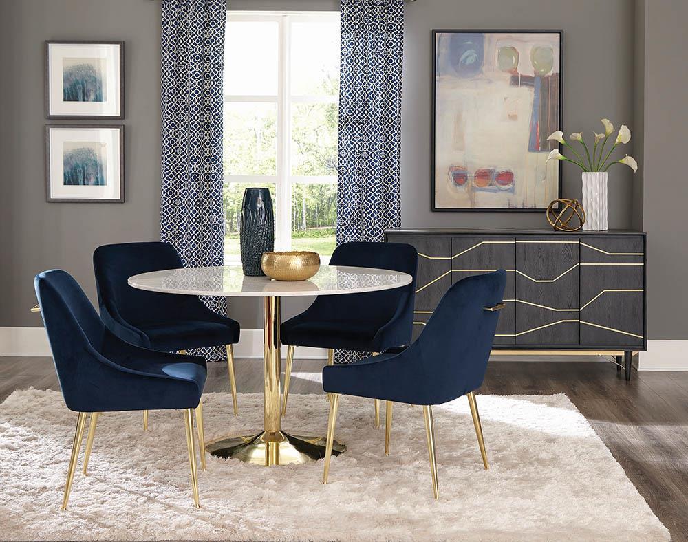Kella Round Marble Top Dining Table White and Gold Half Price Furniture