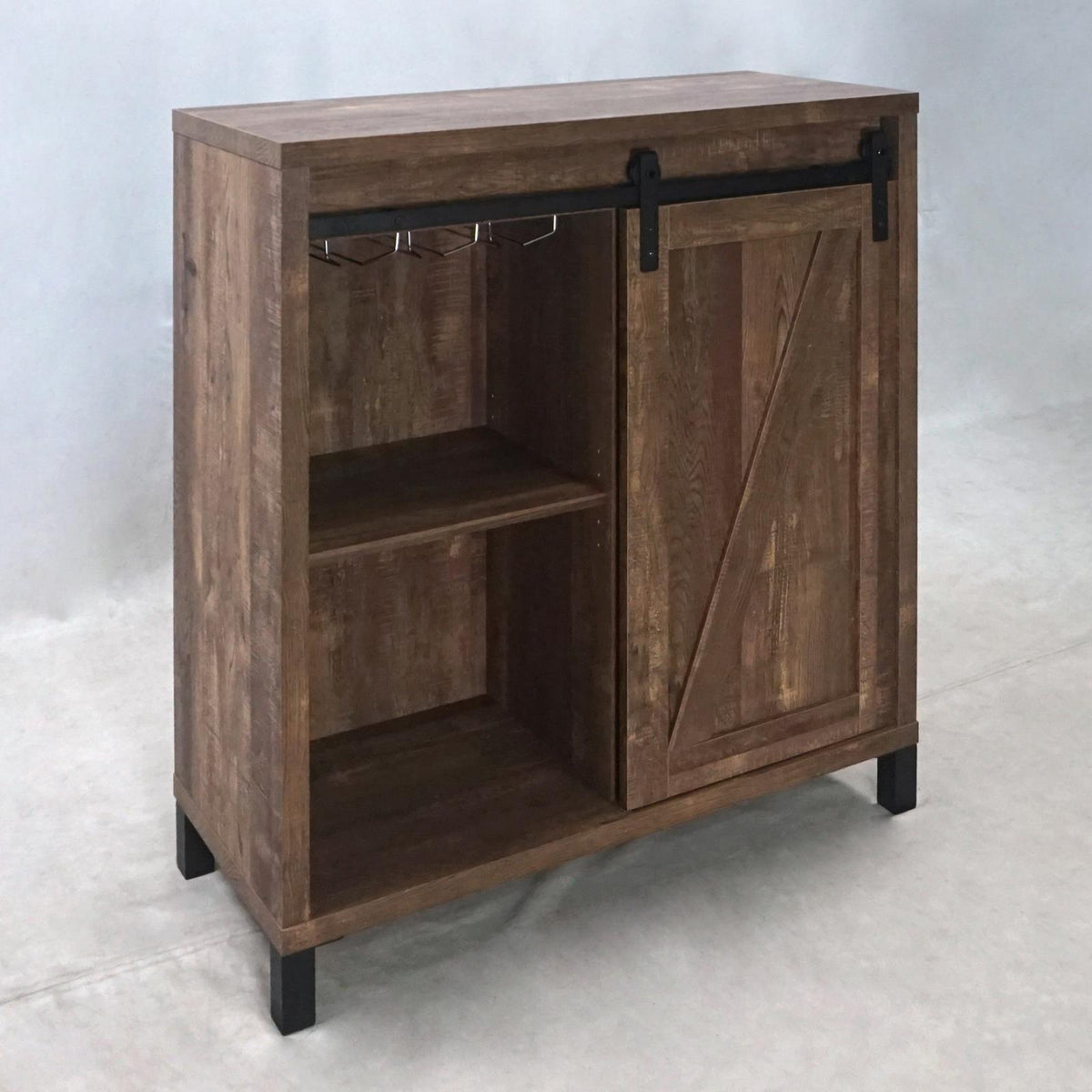 Arlington Bar Cabinet with Sliding Door Rustic Oak - Wine Cabintet - Half Price Furniture