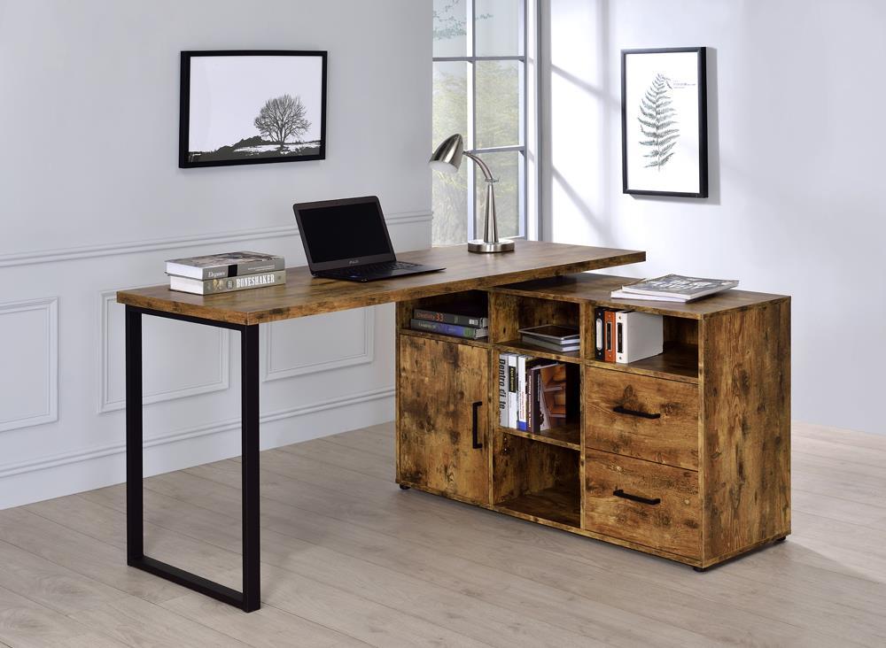 Hertford L-shape Office Desk with Storage Antique Nutmeg - Half Price Furniture