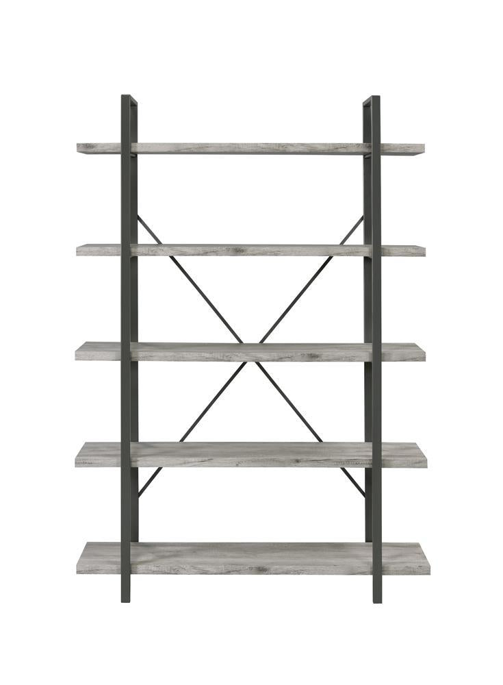 Cole 5-Shelf Bookcase Grey Driftwood and Gunmetal Half Price Furniture