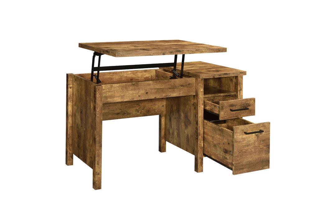 Delwin Lift Top Office Desk with File Cabinet Antique Nutmeg Half Price Furniture