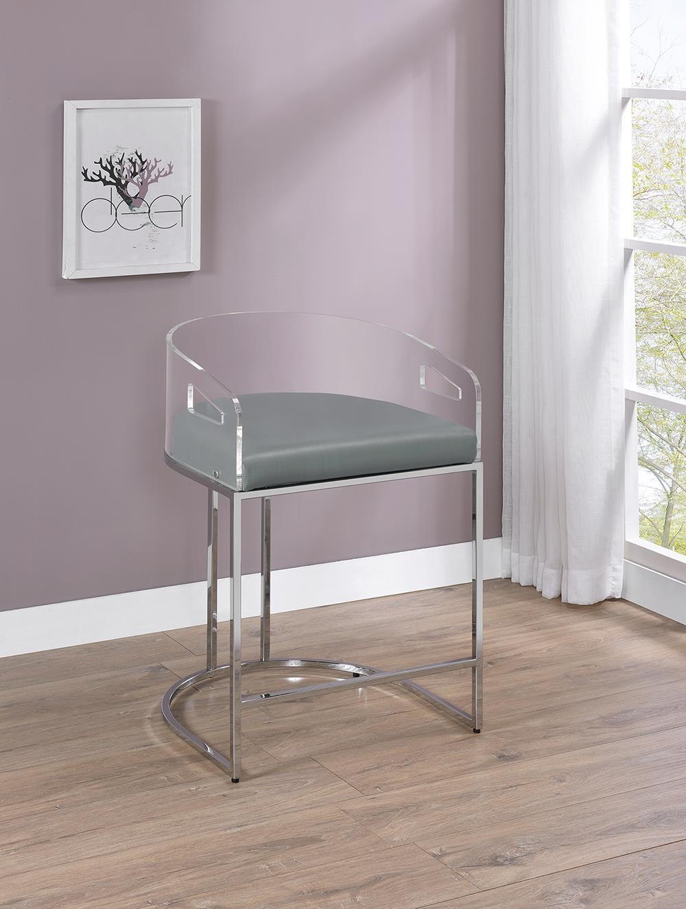 Thermosolis Acrylic Back Counter Height Stools Grey and Chrome (Set of 2) - Barstool - Half Price Furniture