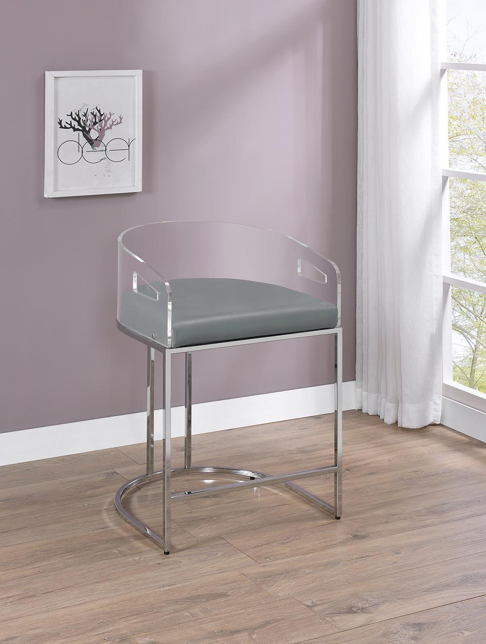 Thermosolis Acrylic Back Counter Height Stools Grey and Chrome (Set of 2)  Las Vegas Furniture Stores