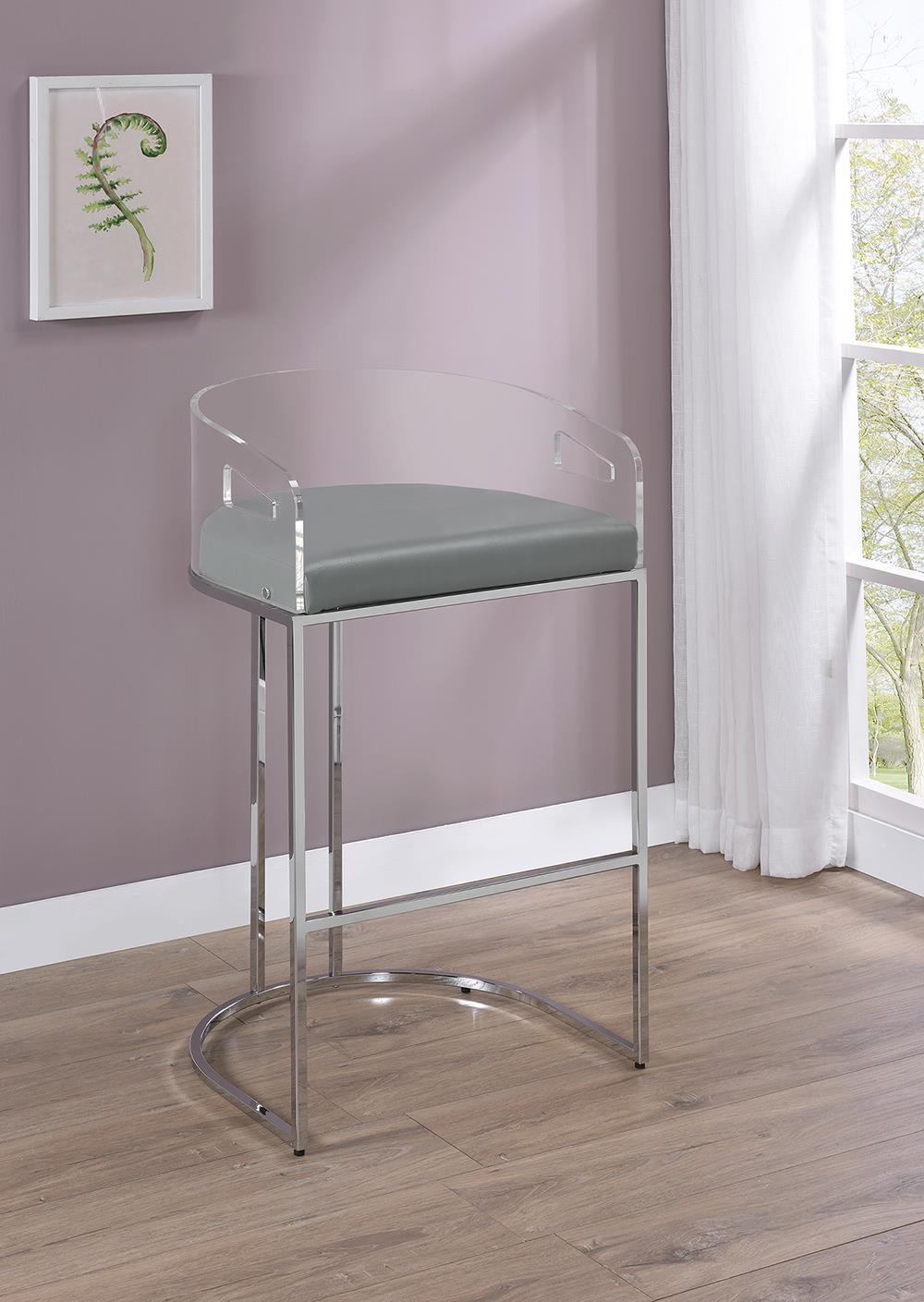 Thermosolis Acrylic Back Bar Stools Grey and Chrome (Set of 2) - Half Price Furniture