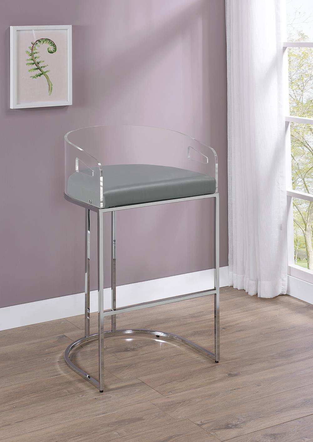 Thermosolis Acrylic Back Bar Stools Grey and Chrome (Set of 2) - Barstool - Half Price Furniture